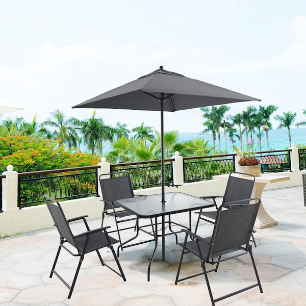 Chery Industrial 6 Pieces Outdoor Folding Patio Dining Set, Garden Patio Furniture Set W/ Removable Umbrella AOTOFFDS00001 - main